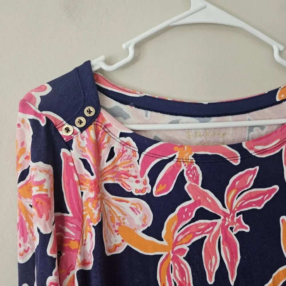 Lilly Pulitzer Pink Blue Dress 3/4 sleeve Floral Size Medium - Picture 5 of 9